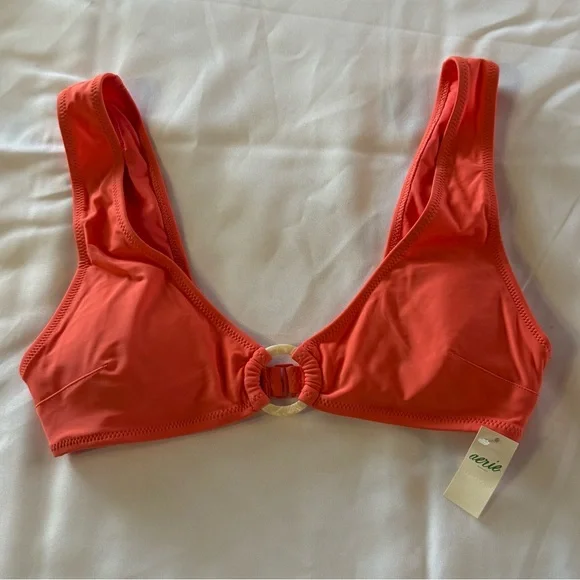 Aerie Coral Bikini Top NWT Ring Detail Padded Size M - Picture 2 of 9